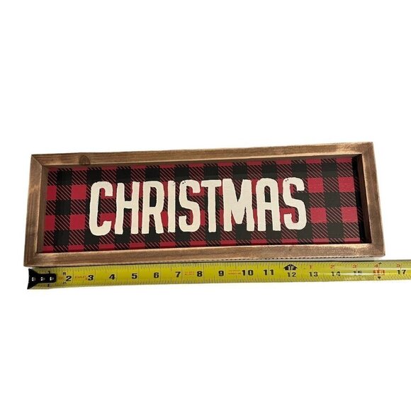 Christmas Buffalo Checked 15 inch Sign READ Red Black Free Stand or Hang Rustic - Picture 6 of 11